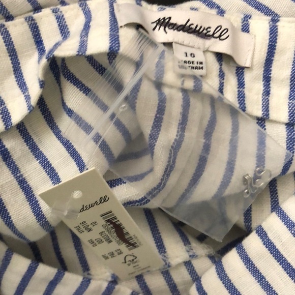 Madewell Scoopneck Top Crop Tank 100% Linen Bluestone Blue White Striped NWT 10 - Picture 8 of 12